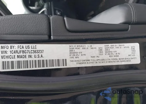 2020 Jeep Grand Cherokee Limited X 4X4 from USA, damaged, VIN 1C4RJFBG7LC363237